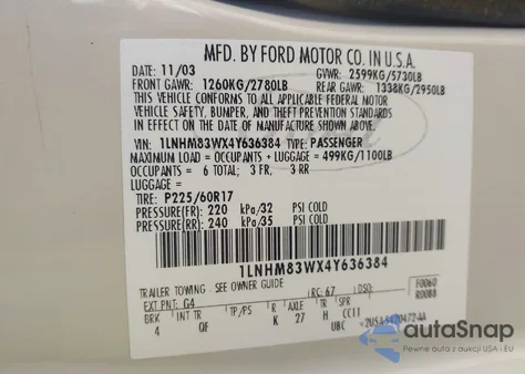 2004 Lincoln Town Car Ultimate из США, поврежденный, VIN 1LNHM83WX4Y636384